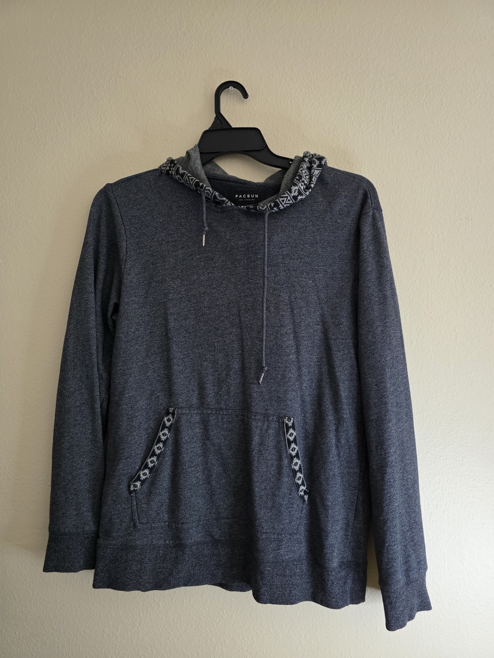 PacSun Men's Heather Charcoal Crewneck Hoodie with Pattern Trim